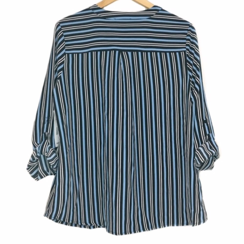 Notations Blue Black White Stripe Blouse size 1X NWT - Picture 2 of 6